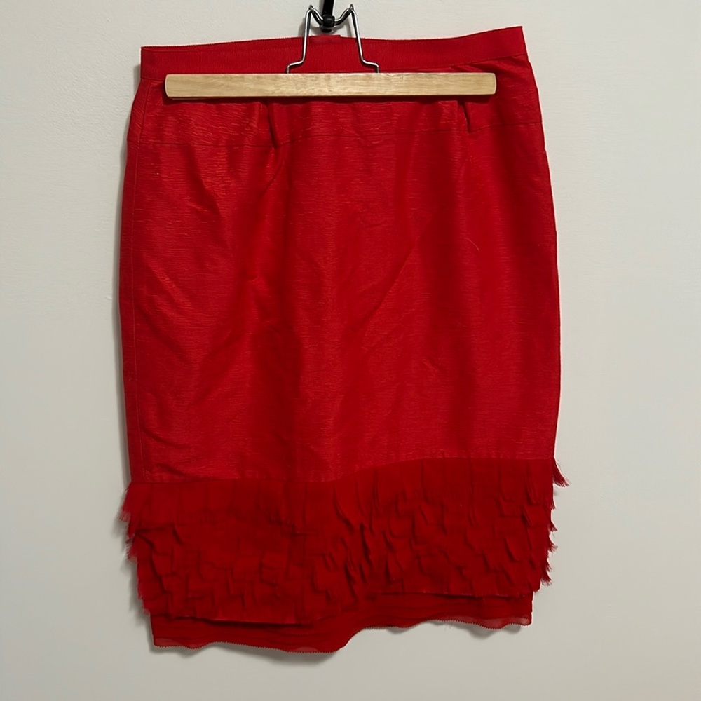 Red knee length pencil skirt from Anthropologie